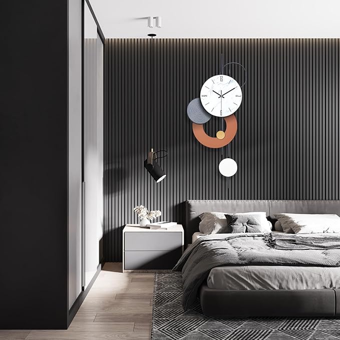 Decorative Wall Clocks for Living Room, Large Modern Metal Clocks Battery Operated Wall Art for Home Big Silent Clock Wall Decor for Living Room/Bedroom/Kitchen/Office,14 * 28 Inch