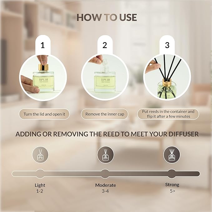 Flower Reed Diffusers for Home with 1 Jasmine & White Tea Double Essential Oil, 3.4 oz (100ml) - Elegant Reed Diffuser Set with 5 Sticks for Home Decor, Bathroom, Any Room, Housewarming Gift