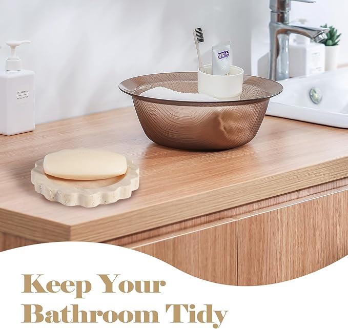 Koville Travertine Jewelry Dish, 5.51" Round Trinket Dish for Ring Necklace Earring Perfume, Natural Stone Decorative Tray for Countertop Bathroom Kitchen Dresser, Beige Travertine Tray