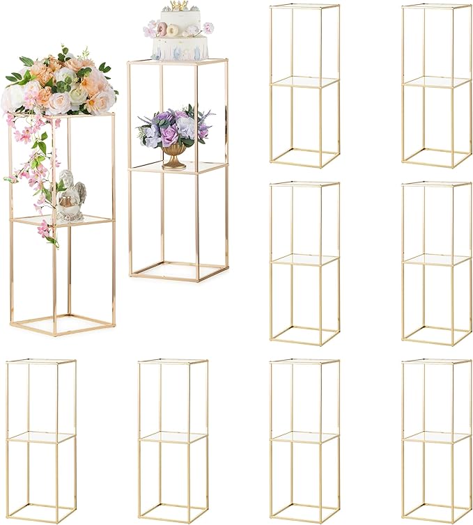 Gold Plant Stand Centerpieces for Table: 31.5 inch with 2-Layer, Tall Centerpieces for Wedding Table, Gold Center Pieces Decoration for Wedding Reception, 10 Packs