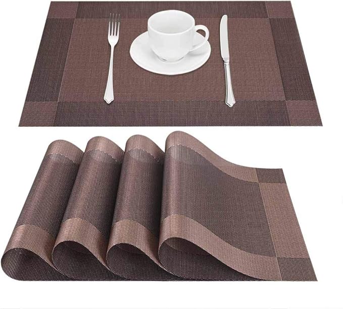 GIVERARE Placemats Set of 4, Heat-Resistant Woven Vinyl Placemat, Non-Slip Washable PVC Table Mat, Easy to Clean Premium Plastic Mats for Dining, Kitchen Table (Brown)