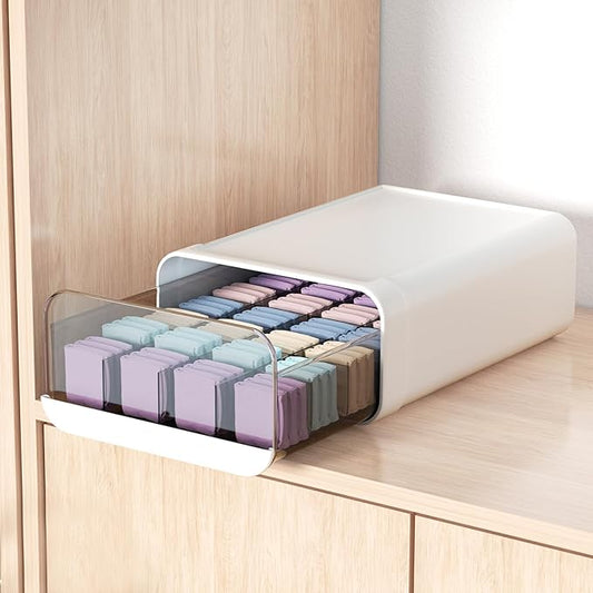 Underwear Organizer Drawer, 24 Cells Plastic Sock Underwear Storage Drawer, Stackable Closet Organizers and Storage Box for Bras, Socks, Scarves, Ties, Belt (King Size-White, 1 Pcs)