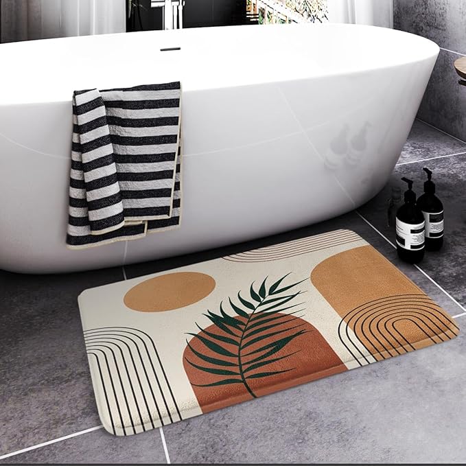 Britimes Boho Mid Century Bath Mat for Bathroom No Silp Geometric Abstract Washable Cover Floor Rug Carpets Floor Mat Bathroom Decorations 18x30 for Kitchen Bedroom