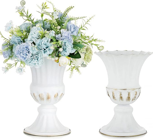 Sziqiqi Metal Vases for Fake Flowers Rustic White Flower Pot for Indoor Outdoor Elegant Floral Plant Holder for Garden Wedding Home Farmhouse Decor 9in