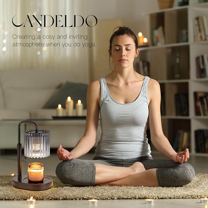 Candle Warmer Lamp with Timer: Black Candle Warming Lamp with 2 Bulbs Height Adjustable Wax Melt Warmer Dimmable Modern Bedroom Decor Gift for Women