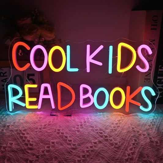 Cool Kids Read Books Neon Sign Reading Corner for Kids Neon Signs for Wall Decor LED Light Library Classroom Book Club Christmas Gift for Kids & Teens(5V2A)