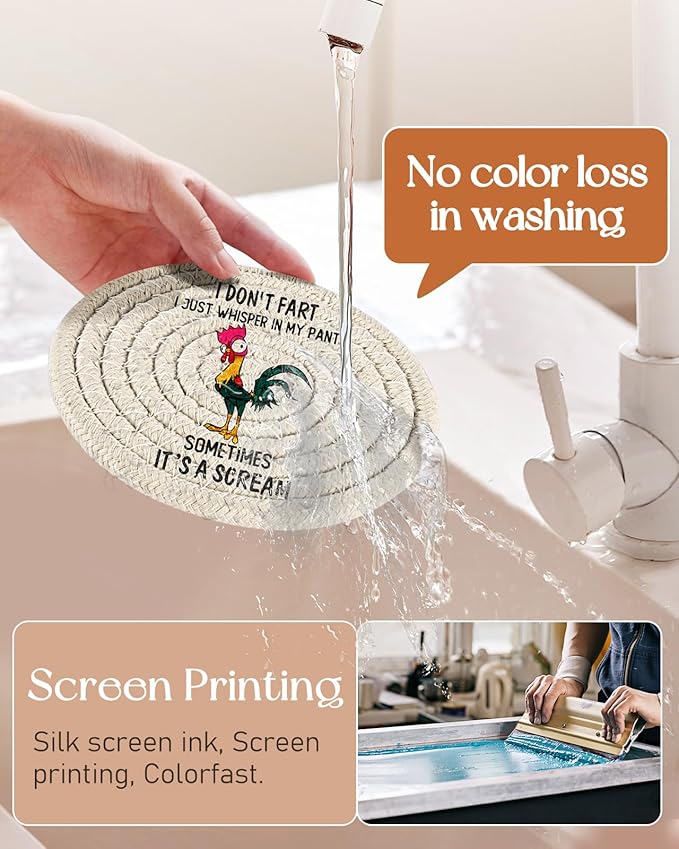 Cup Coasters for Drinks Absorbent - for Coffee Wooden Table Office Cute Farmhouse Outdoor Rustic Desk Unique Woven Women Boys Soft Cloth Braided Fabric Cool Funny Coaster Set of 6 with Holder