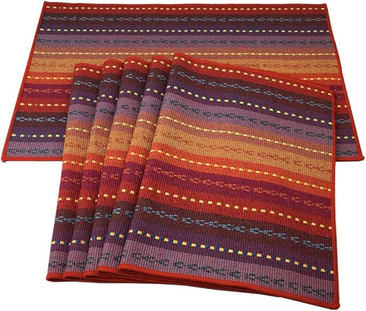 WAZAIGUR Hand Woven with 100% Cotton Placemats Colorful Placemats Braided Ribbed Durable Heat-Insulation Table Mats Set of 6,Rainbow