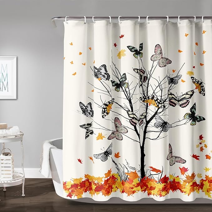 AILONEN Butterfly Shower Curtain,Vintage Colorful Butterflies Art Bath Curtain Minimalist Bathroom Curtain 72" W*72" H Polyester Waterproof Bathroom Curtain with 12 Hooks
