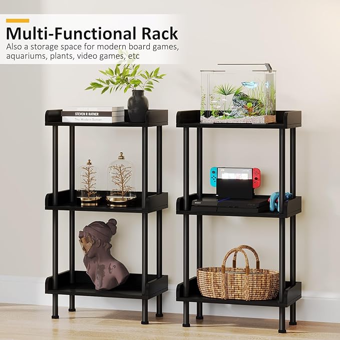 Hosfais Bookshelf Small Book Shelf, 3 Tier Wood Bookcase Industrial Bookshelf with Edge Protection Metal Standing Book Shelves Display Book Rack for Living Room Bedroom Home Office (Black)