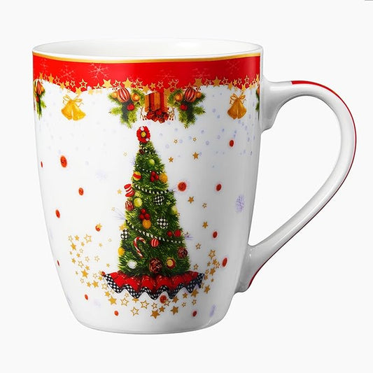 Winter Tree & Stars Festive Mug - Ceramic Microwave & Dishwasher Safe - 10.5oz Winter Mugs for Coffee, Hot Chocolate, Eggnog - Cozy Winter - Red & Green Great Gift!