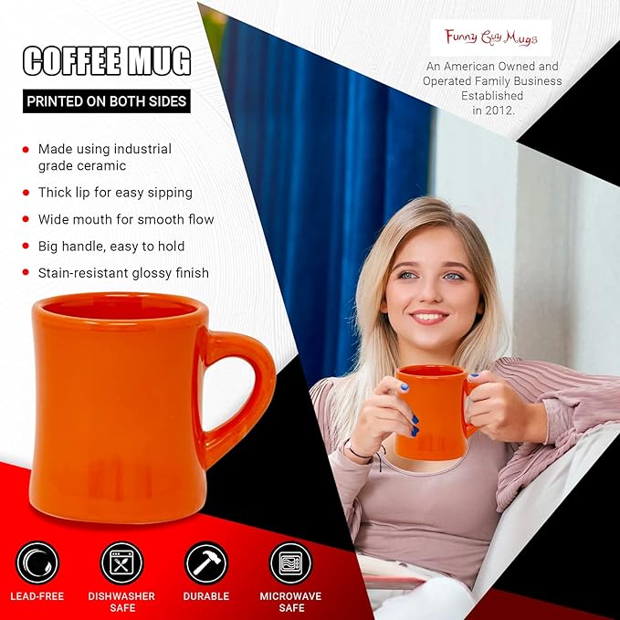 Funny Guy Mugs Classic Retro Diner Coffee Mug - Heavy Duty 10 Oz Stoneware Cup with Easy Grip Handle - Ideal for Hot and Cold Beverages (Orange, 10 Ounce)
