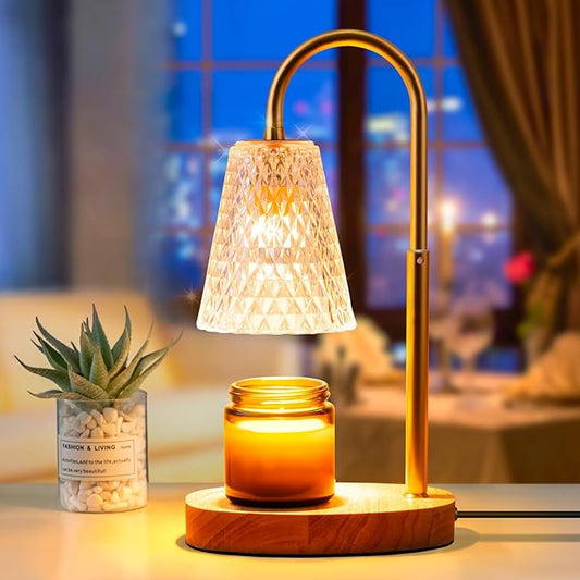 Candle Warmer Lamp with Timer - No Flame Electric Candles Wax Warmers Glass Lamps for Jar Candles Burner Adjustable Height Light Modern