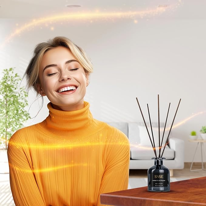 SNSE Amber Black Pepper Reed Diffuser Set | 3.38 oz Scent Fragrance Oil Diffuser for Bedroom, Bathroom, Home Décor and Gift, Decorative Air Fresheners with Sticks