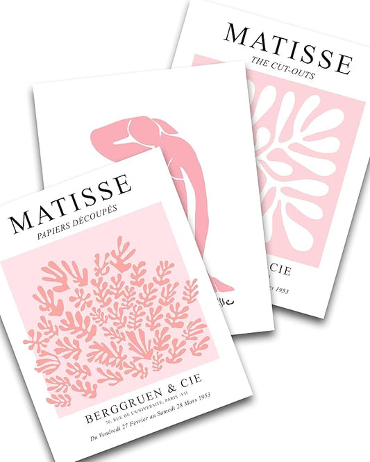 HesenDot Matisse Art wall Décor Set of 3,Unframed Blush & Salmon Pink wall art,Truly Quality Canvas Prints for 11x14in,Art poster decoration for kitchen, bathroom,living room,bedroom