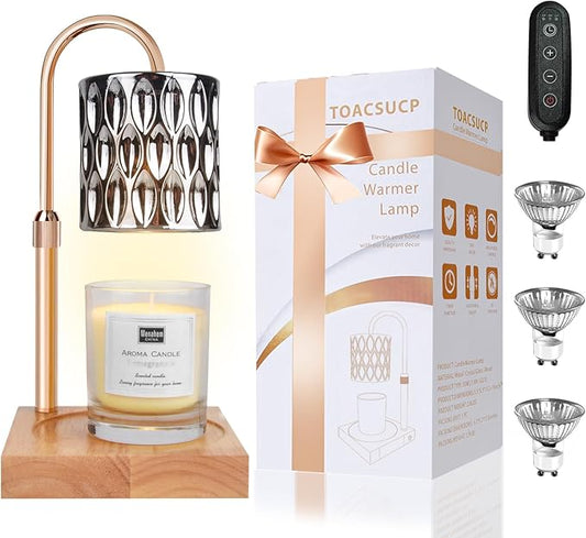 Candle Warmer Lamp with 3 Bulbs, Adjustable Height Dimmable Candle Warmer with Timer, Compatible with Large Jar Candles, Candle Lamp with Charming Gift Box Ribbon for Her/Him