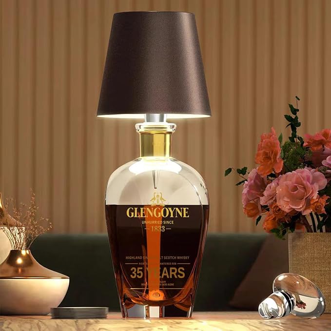 Rechargeable Wireless Bottle Lamp, LED Wine Bottle Light Ambient Light for Desk Table Bar Decor, Wireless Bottle Lamp Shade for Whiskey Wine Liquor Bottle, Black