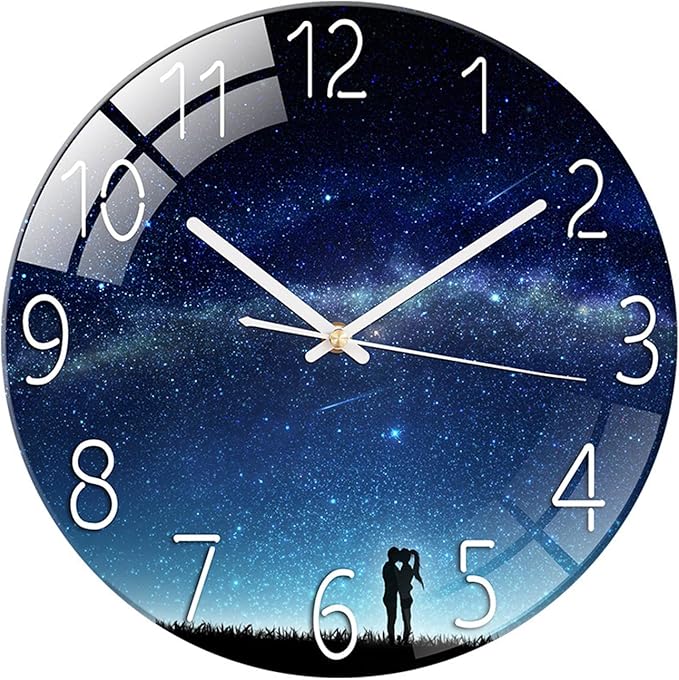 Ergocar Glass Wall Clock Silent Scanning Mechanical Round Glass Wall Clock, Suitable for Living Room, Kitchen, Office.