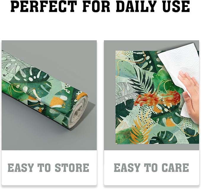 Tropical Palm Leaves Place Mats Set of 4 Green Gold Leaf Summer Washable Heat Resistant Table Mats Linen Fabric Table Mat 12×18 Inch for Party Kitchen Dining Home Decor