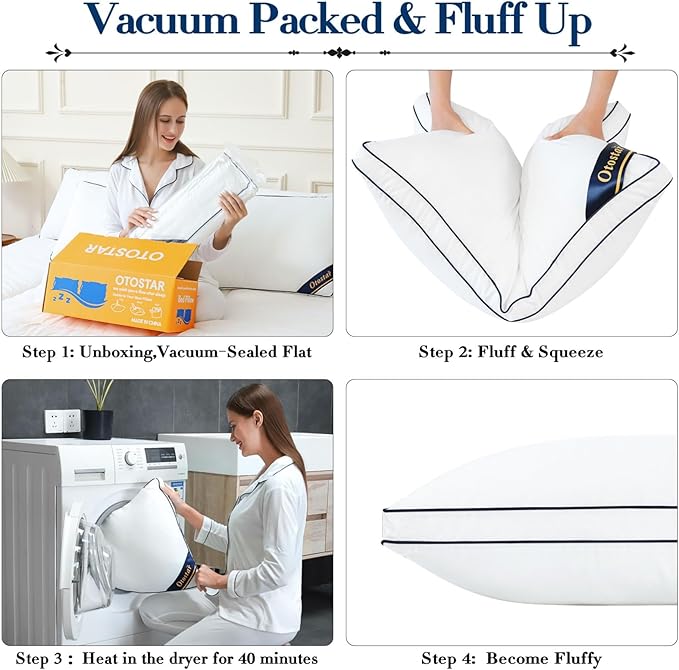 OTOSTAR Pillows Queen Size Set of 2 Bed Pillows for Sleeping Cooling Pillows 2 Pack with 3D Microfiber Filling Breathable Cover Pillows for Back Stomach or Side Sleepers Soft Fluffy Pillows for Bed