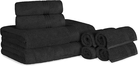 Superior Egyptian Cotton 8-Piece Towel Set, Assorted Towels for Home Bathroom, Guest Bath Decor Essentials, Includes 2 Bath, 4 Hand, 2 Face Towels/Washcloths, Quick Dry, Absorbent, Black