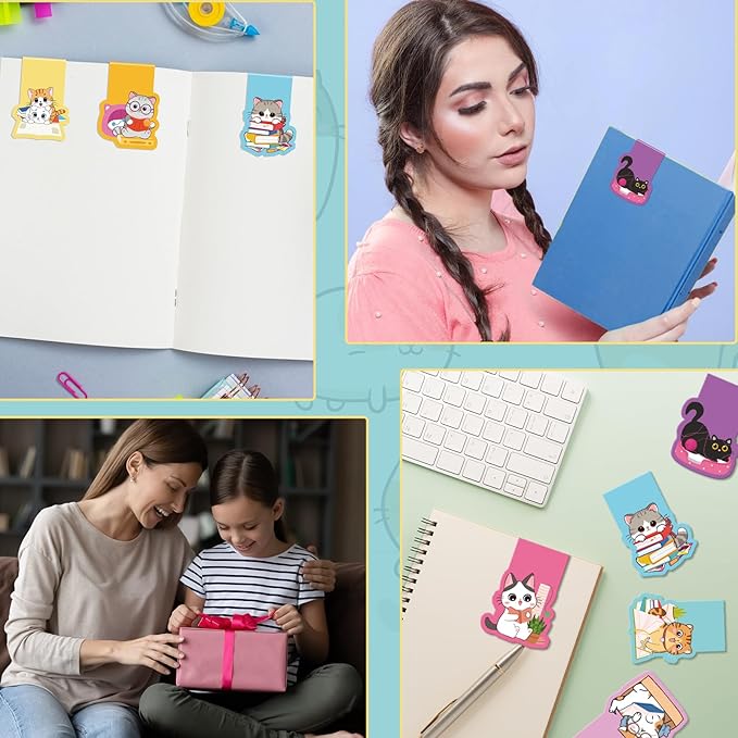 Cats Magnetic Bookmarks Gifts - 16 Pcs Cute Cat Book Mark Magnets Cartoon Cats Book Marks Page Pets Book Markers Clip Gifts for Book Lovers Students Teens Teacher School Reading Cat Lover