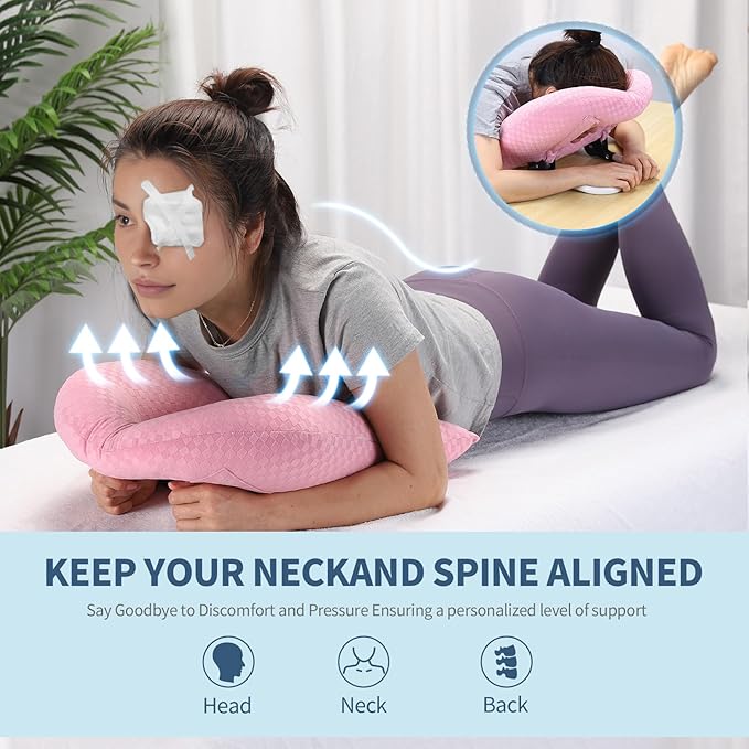 Face Down Pillow for Sleeping, Prone Pillow for Vitrectomy or Retinal Surgery, Adjustable Height Prone Prone Pillow Face Down Sleep, Retina Lying Pillow Eye Surgery Recovery (Checkerboard Pink)