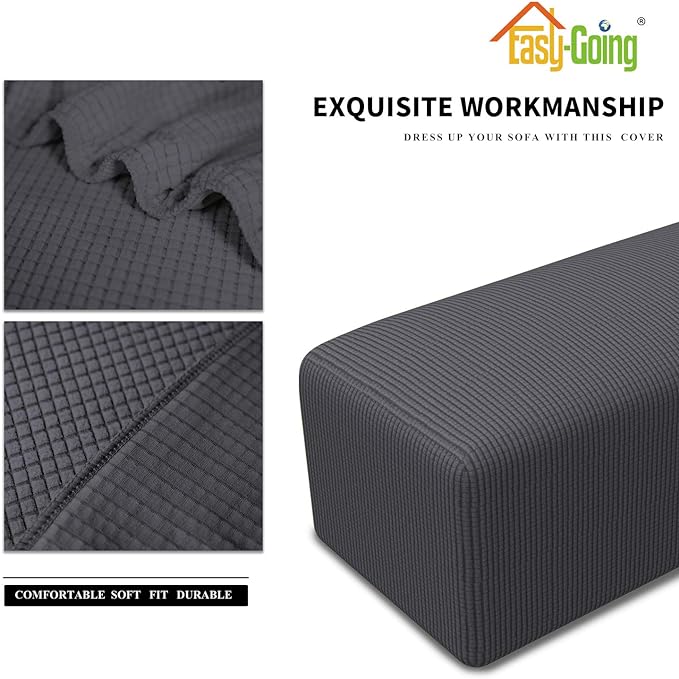Easy-Going Stretch Ottoman Cover Folding Storage Stool Furniture Protector Soft Rectangle slipcover with Elastic Bottom (Ottoman X-Large,Dark Grey)