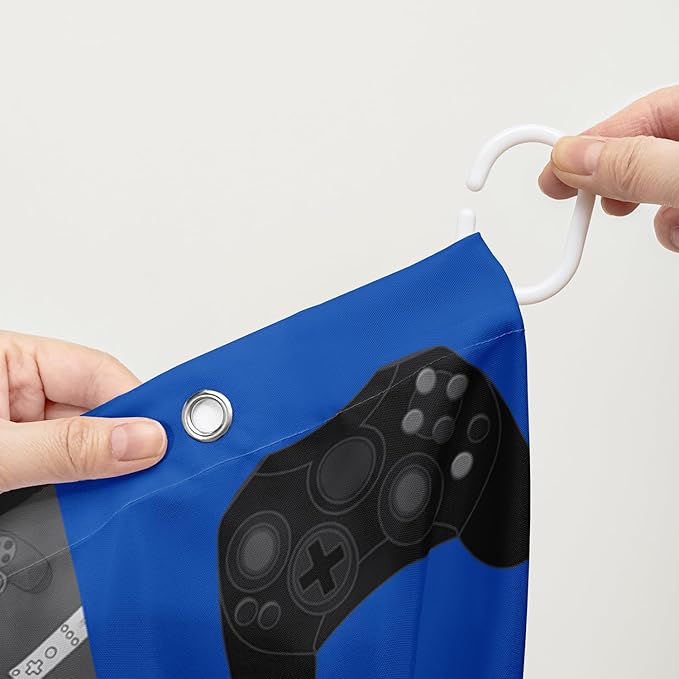 AILONEN Gamepad Shower Curtain,Navy Blue Ball Sports Bathroom Shower Curtain Sets for Boys Kids Teens, 72" W*96" H Gaming Gamer Theme Shower Curtain for Bathroom