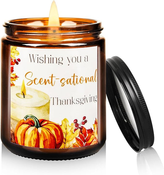 Fall Thanksgiving Pumpkin Maple Leaf Candle - Lavender Scent Soy Wax for Home, Autumn Festival Gift - Bathroom, Kitchen, Bedroom