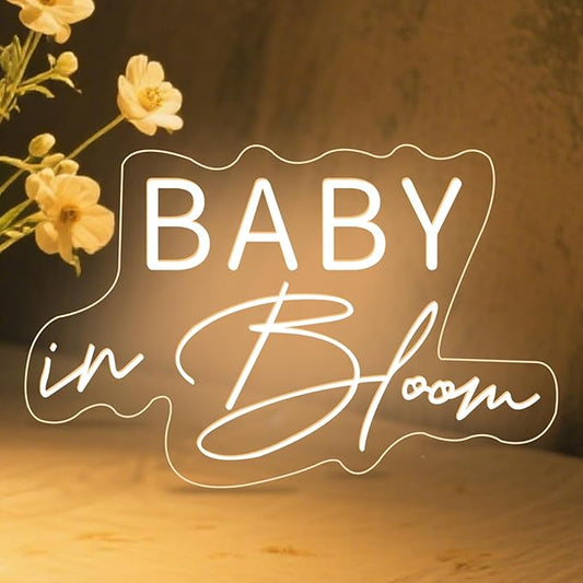 Baby In Bloom Neon Sign Baby shower Welcome Neon Light Warm White LED Light up Signs for Bedroom Boys Girls Room Club Bar Shower Backdrop Party Decorations
