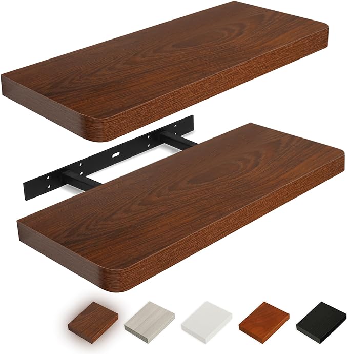 Floating Shelves for Wall,Rustic Wood Shelves Floating for Bathroom Living Room Bedroom and Kitchen,Long Hanging Shelf for Books/Storage Room/Decor (Rustic Brown,Set of 2,24 in)