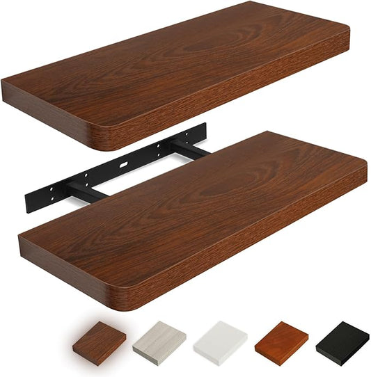 Floating Shelves for Wall,Rustic Wood Shelves Floating for Bathroom Living Room Bedroom and Kitchen,Long Hanging Shelf for Books/Storage Room/Decor (Rustic Brown,Set of 2,24 in)