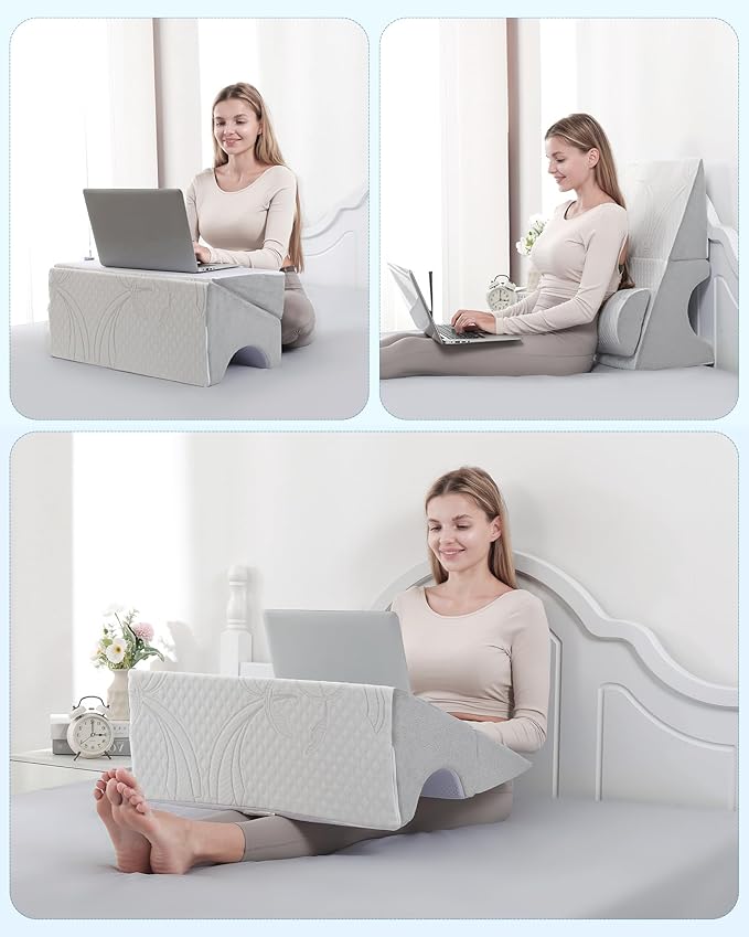 Forias Adjustable 10" Bed Wedge Pillow for Sleeping, Versatile Triangle Wedge Pillows for After Surgery, Acid Reflux, Snoring, Gerd,Leg Elevation, Foldable Wedge Pillow with Headrest Pillow