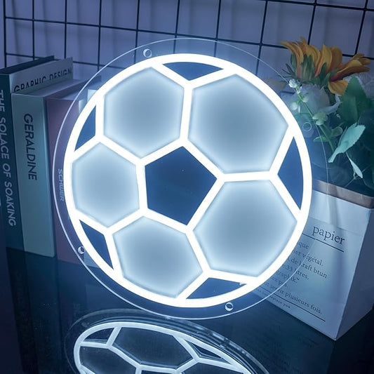 YSMNDE Soccer Neon Sign, Powered by USB Football Neon Sign for Wall Decor, Dimmable Soccer Shape LED Light for Boys Room, Birthday Party, Home Decor, College Gifts, 12'' X 12''