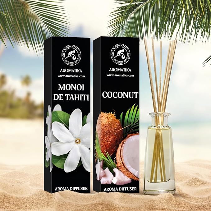 Reed Diffuser Monoi de Tahiti and Coconut - 2x3.4 Fl Oz - Reed Diffuser - Room Fragrance - Home Fragrance - Air Freshener - SPA - Home - Office - Fitness Club