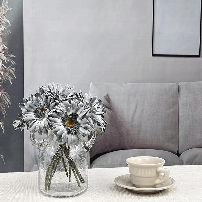 TOPIA Artificial African Daisies Flowers African Daisy Silk Flowers Artificial Gerbera Daisies Pack of 10 (Grey)