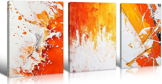 JiazuGo 3 Piece Modern Abstract Canvas Wall Art - Burnt Orange Textured Paintings for Bedroom and Bathroom Decor, Aesthetic Fall Room Decorations Ready to Hang