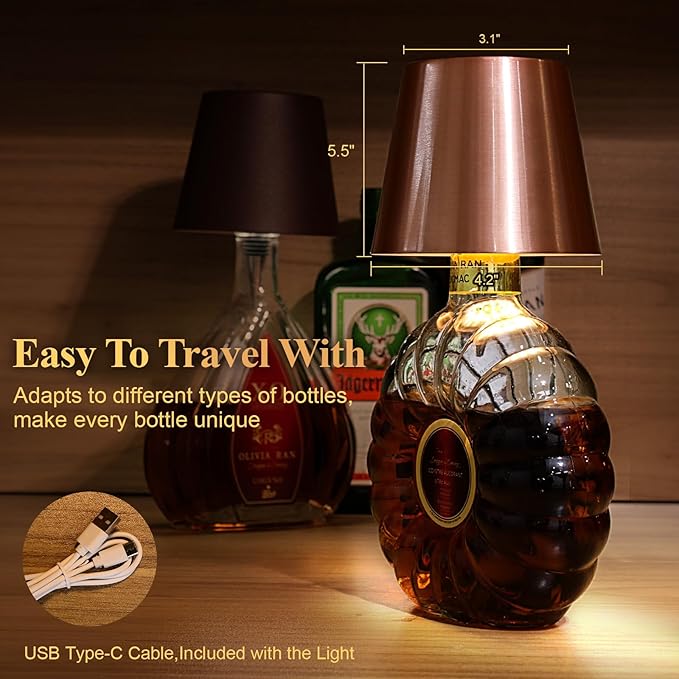 Wine Bottle Lamp, 2025 New 3 Color Rechargeable Wireless Bottle Lamp for Liquor Bottles with Touch Dimming for Parties, Restaurants & Home Decor (Rose Gold)