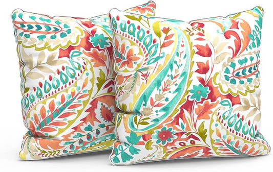 LVTXIII Outdoor Throw Pillow Covers Waterproof Tropic Accent Pillow Cases Fluffy Outdoor Cushion Covers for Garden and Patio Furniture Decoration, 16x16, 2 Pack, Pretty Paisley
