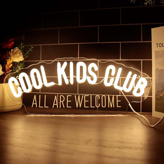 Cool Kids Club Neon Sign, All Are Welcome Neon Light, Handmade LED Neon Baby Room Light, Dimmable USB Neon Lights for Kids Bedroom Baby Nursery Room Playroom Wall Decor Party Gift(6.1 * 15.7in)