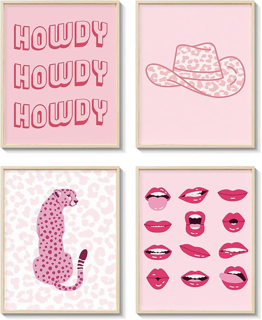 InSimSea Wall Art Prints Poster Pink Leopard Wall Art Decorations for Living Room Bedroom, 8x10in Aesthetic Pictures Prints College Move-In Day Dorm Decor, Pink Trendy Preppy Room Decor UNFRAMED
