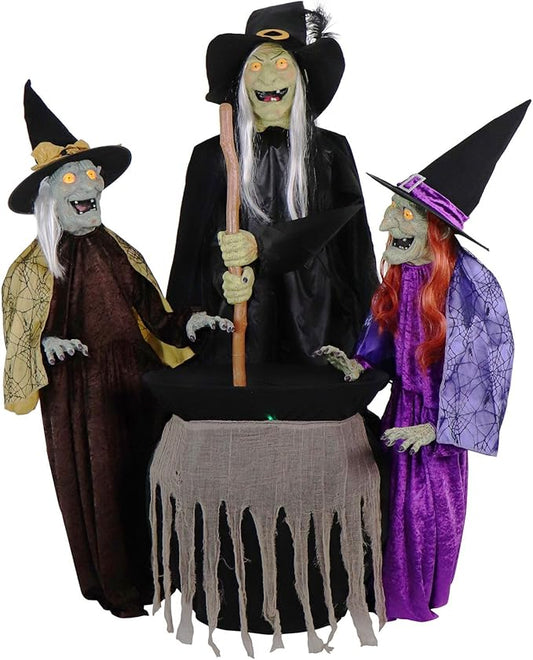 Haunted Hill Farm Motion-Activated Wicked Sitchwick Sisters, Plug-in Talking Scare Halloween Animatronics for Indoor or Covered Outdoor Display, Creepy and Modern Fright Props for Home