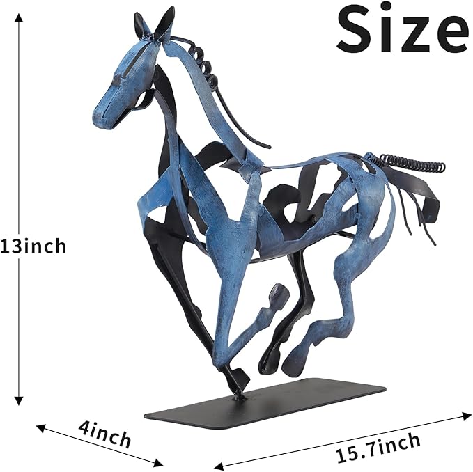 Horse Statue, Unique Metal Art Handmade Sculpture for Home Decor, Rustic Decor, Gifts for Horse Lovers (Blue)