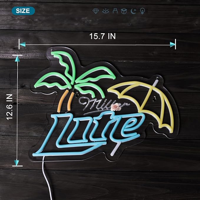 Beer M Neon Sign Beer Bar Led Light Palm Tree Neon Sign for wall decor USB Powered Dimmable Bar Wall Decor for Man Cave Home Pub Party Club Gifts (15.7x12.6 Inch)
