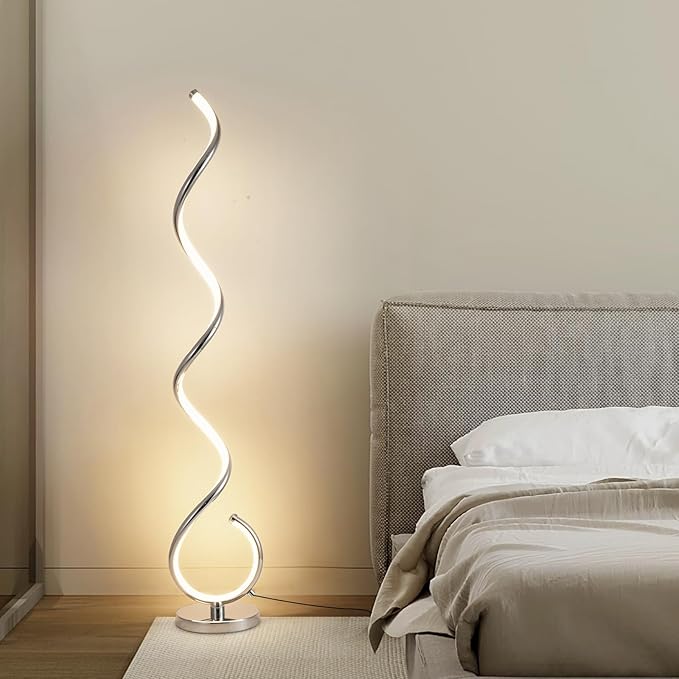 Spiral LED Floor Lamp for Living Room,40W Modern Floor Lamps with Remote Control, 3 Colors Stepless Dimmable Floor Standing Lamp Reading Corner Floor Tall Lamp for Bedroom Office - Chrome
