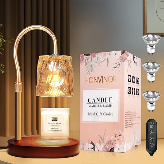 Candle Warmer Lamp with Timer & Dimmer, Candle Warmer Height Adjustable, Fits All Jar Scented Candles, Candle Lamp with 3 Bulbs for Home Decor