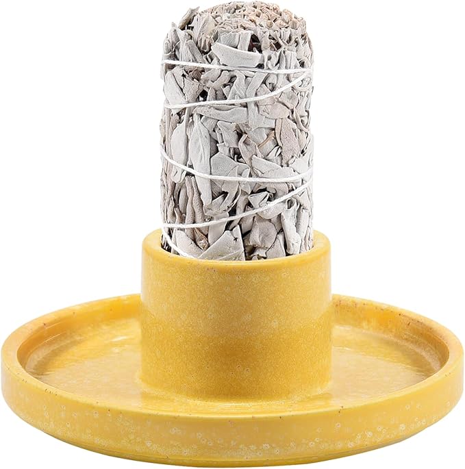 White Sage Incense Holder, Palo Santo Holder, Ceramic Sage Incense Holder and Sage Smudge Bowl for Cleansing, Smudging, and Meditation, Yellow