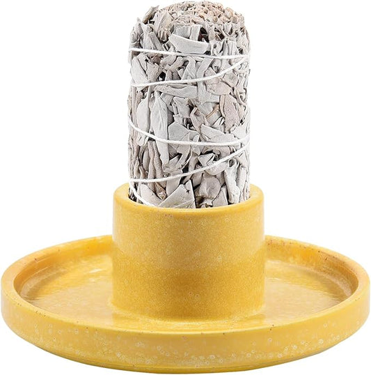 White Sage Incense Holder, Palo Santo Holder, Ceramic Sage Incense Holder and Sage Smudge Bowl for Cleansing, Smudging, and Meditation, Yellow