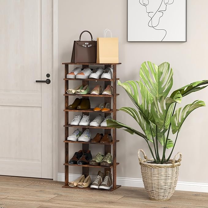 Tangkula 8-Tier Vertical Shoe Rack, Space-Saving Corner Shoe Organizer for 14 Pairs, Narrow Shoe Storage for Entryway, Front Door, or Closet
